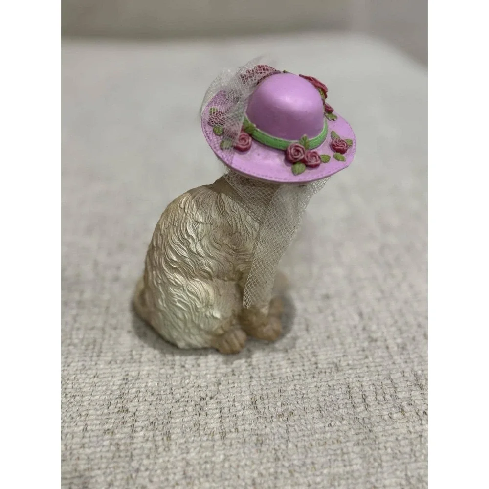 Vintage Decorative Cat Figurines Pair with Floral & Bird Hats